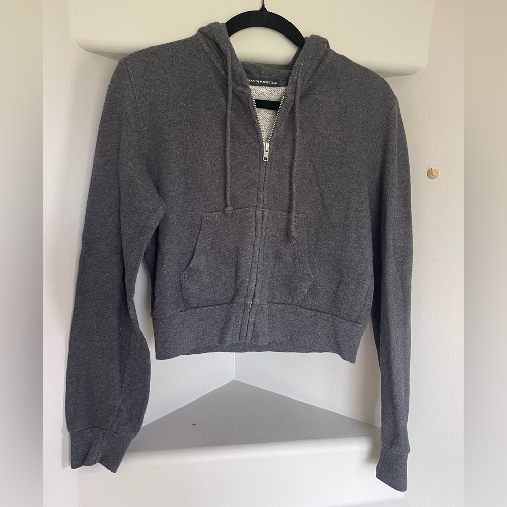 Grey Brandy melville cropped zip up